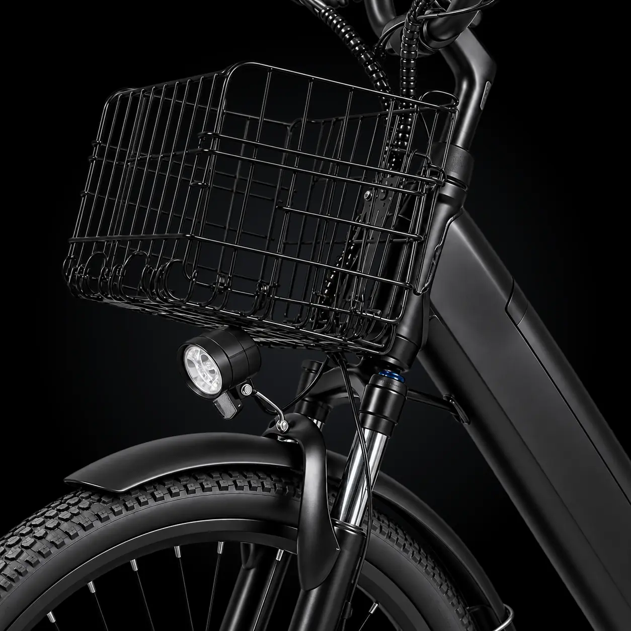 Le panier avant et le phare d'OVE CITYBIKE