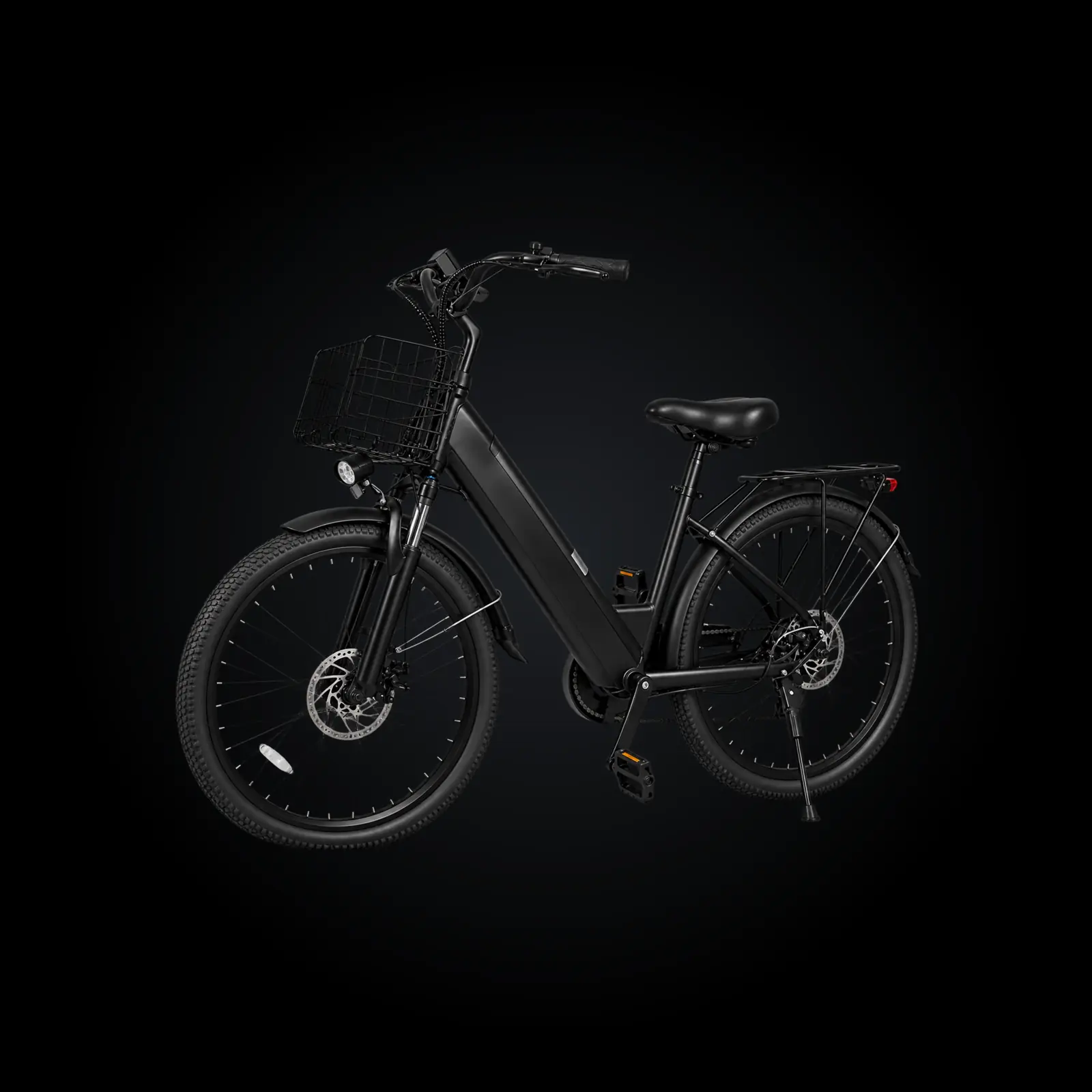 OVE CITYBIKE noir, cadre bas, panier avant et porte-bagages